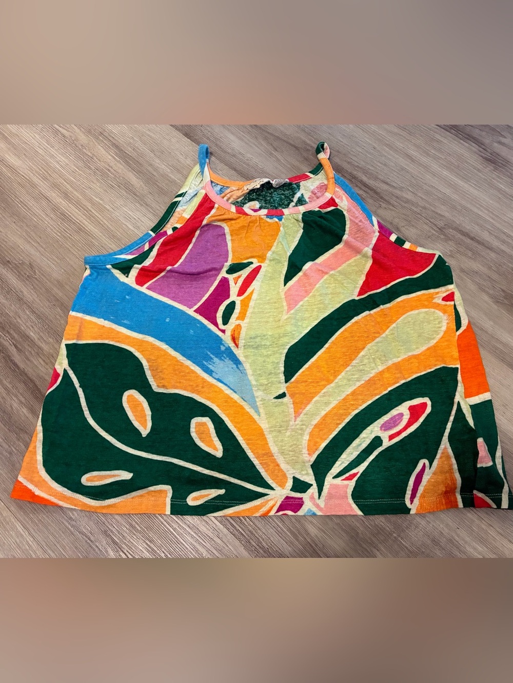 Christian Siriano Linen Women’s Multicolor Abstract Tropical Print Tank Top